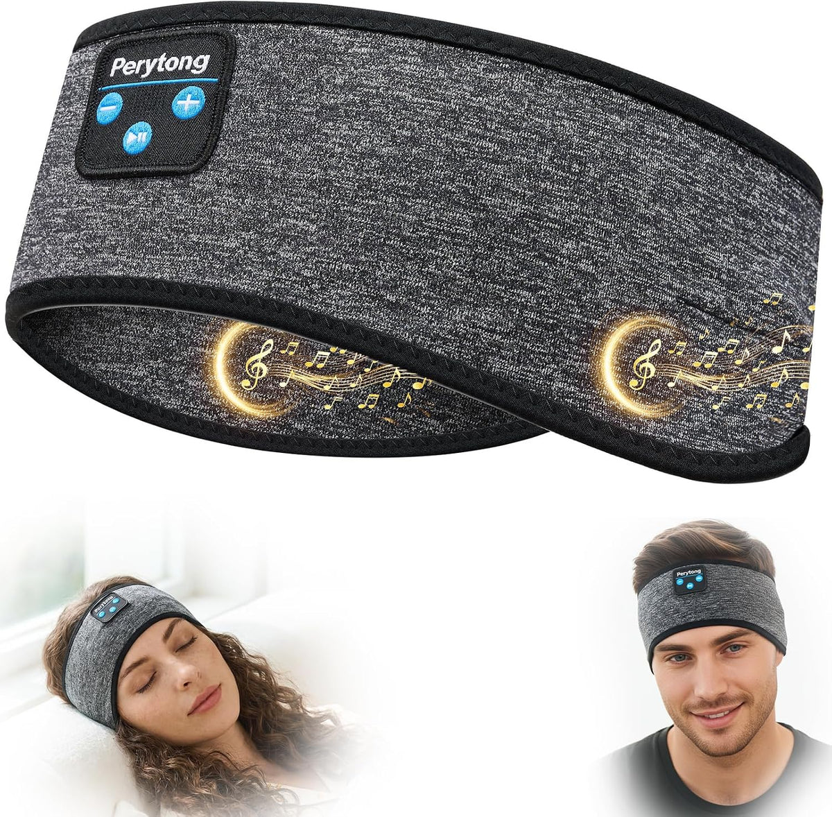 Perytong Sleep Headphones Bluetooth 5.4 Headband, Wireless Sleep Headband Headphones for Side Sleepers, Ultra-Thin Stereo Speakers & Extended Battery Life, Sports Headband Earphones for Sleeping
