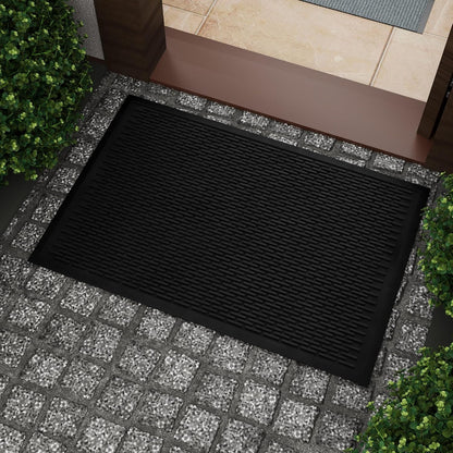 Ottomanson Heavy Duty Rubber Floor Mat – Non-Slip, Waterproof, Easy to Clean – Boot Tray Utility Mat for Shoes, Boots, Entryway, or Pet Feeding Area – Durable, Hose Washable – 16" x 32", Black