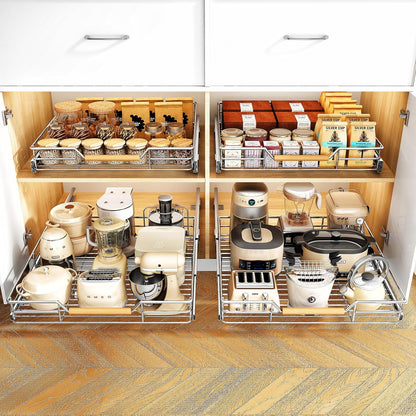 Pull out Cabinet Organizer, 15"W X 21"D, Heavy Duty Smooth Sliding Under Cabinet Shelves for Pots and Pans, Full-Extension Roll out Drawers, Slide out Organization for Home Kitchen Pantry