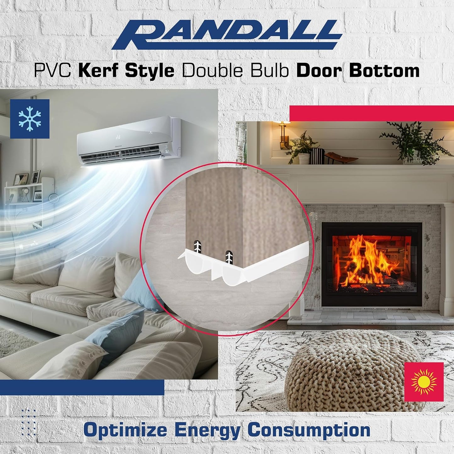 36" Kerf Slide-in Double Bulb Seal Weatherstrip Door Bottom – Durable Seal for Energy Efficiency & Draft Protection (Brown)