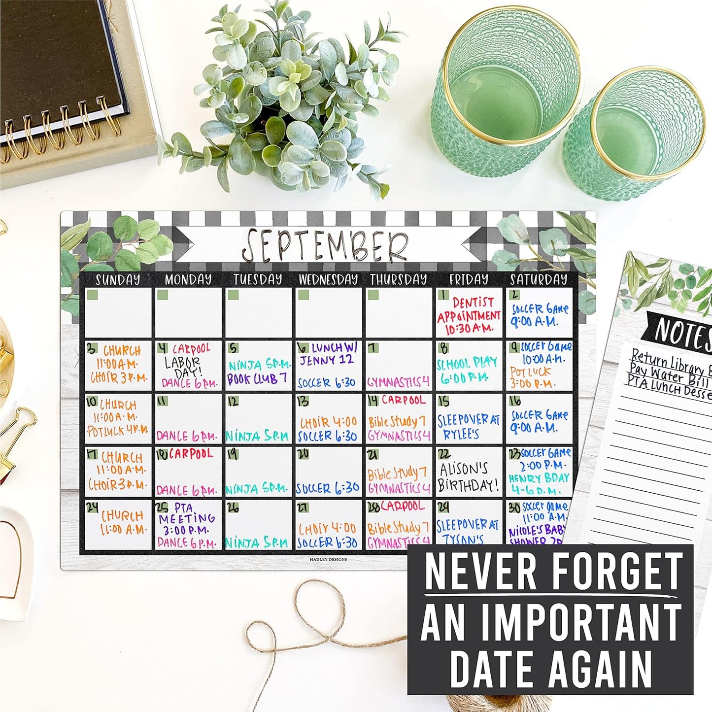 Hadley Designs Magnetic Calendar for Refrigerator - Kraft White Magnetic Dry Erase Calendar, Dry Erase Calendars for Wall, Magnet Fridge Calendars, Notepad for Fridge with Magnet