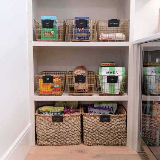 Storage Bin Label Holders Clip-On – 10 Pack Metal Basket Labels for Pantry, Baskets, Shelves & Organization Bins, 3.5” x 2.5