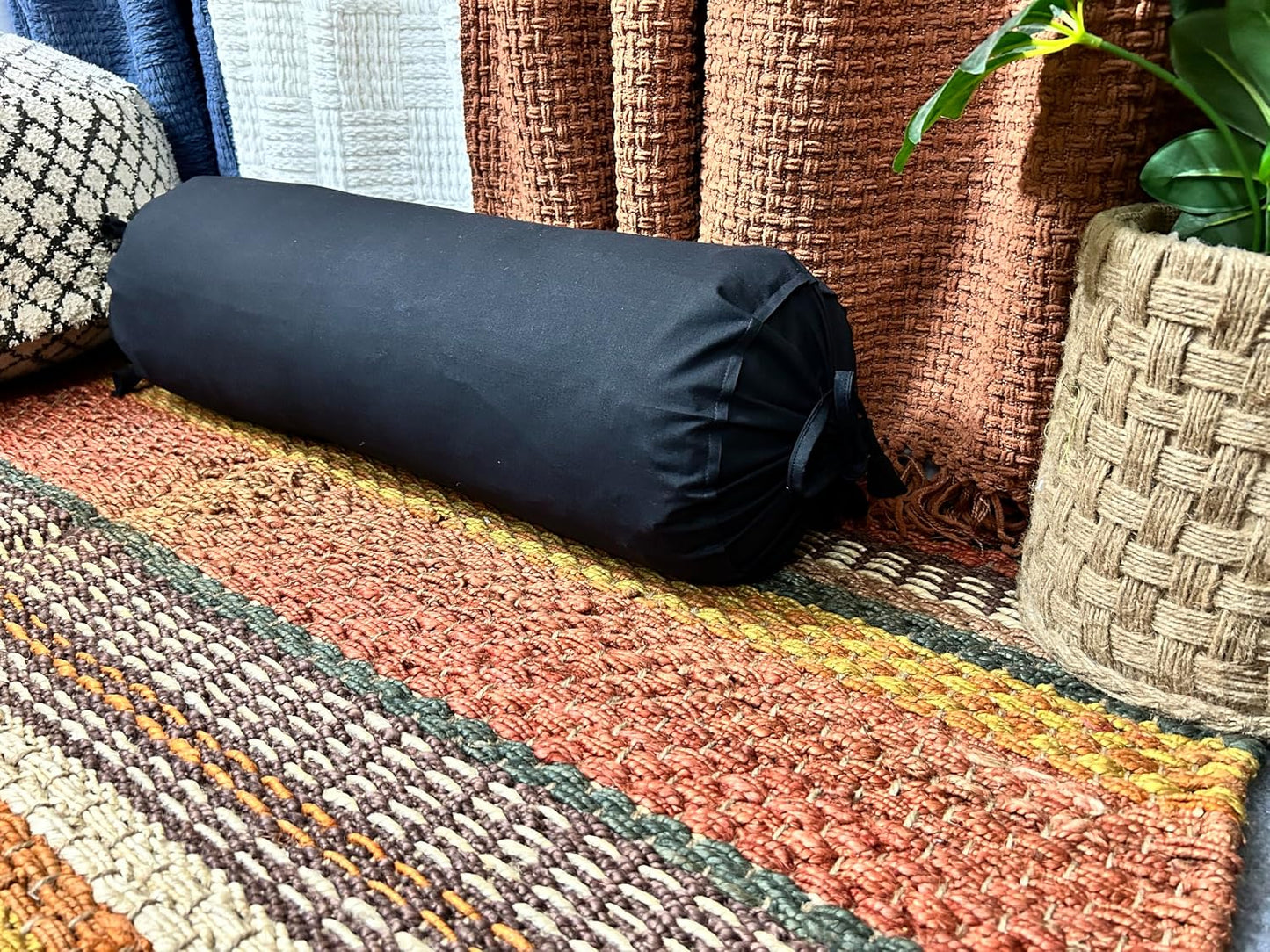 Saffron HANDICRAFTS Cotton 240TC - Bolster Cover Full Round Removable Cover for Neck Roll, Leg Rest,Yoga Practice, Meditation, Bed Sofa Couch (Teal Blue, 8"x24"(20 cm x 60 cm))