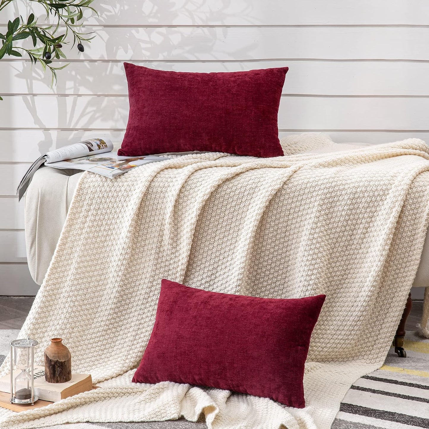 GAWAMAY Lumbar Support Pillow Decorative Rectangle Throw Pillow Covers 12"x20" Inch Set of 2, Soft Chenille Fall Pillowcase for Living Room Bedroom Sofa Couch Cushion Cover Grey 30x50cm (No Insert)