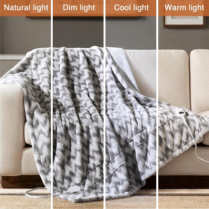 Beautyrest Long Brushed Faux Fur Ogee Textured Design Electric Blanket, Auto Shut Off, Virtually Zero EMF, Multi Heat Setting, UL Certified, Machine Washable, Grey Throw 50x60