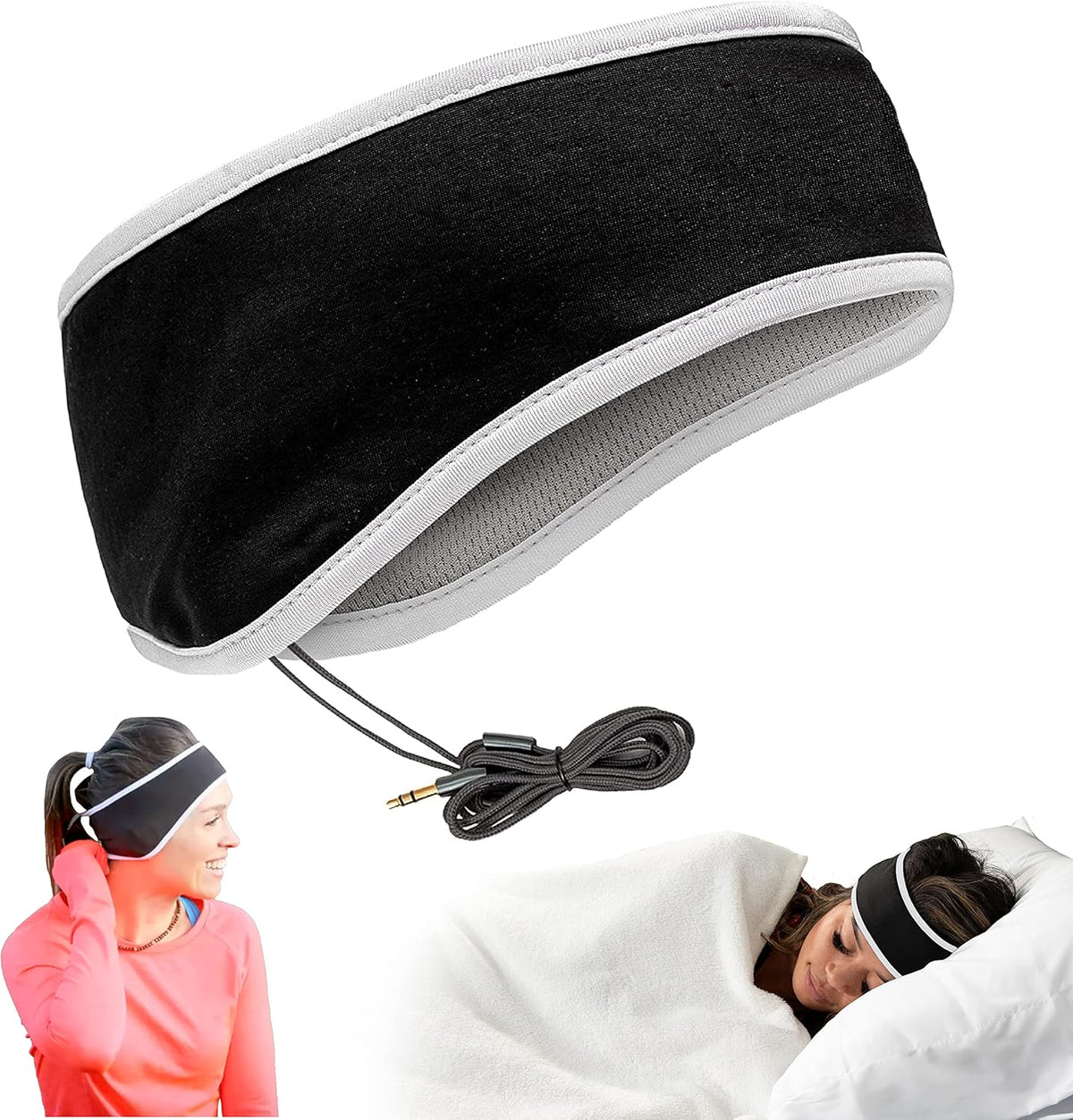 CozyPhones Sleep Headphones - Over Ear Headphones from Ultra Thin Cool Mesh Wired for Side Sleepers, Meditation, Running, Laptop, and Phone - White
