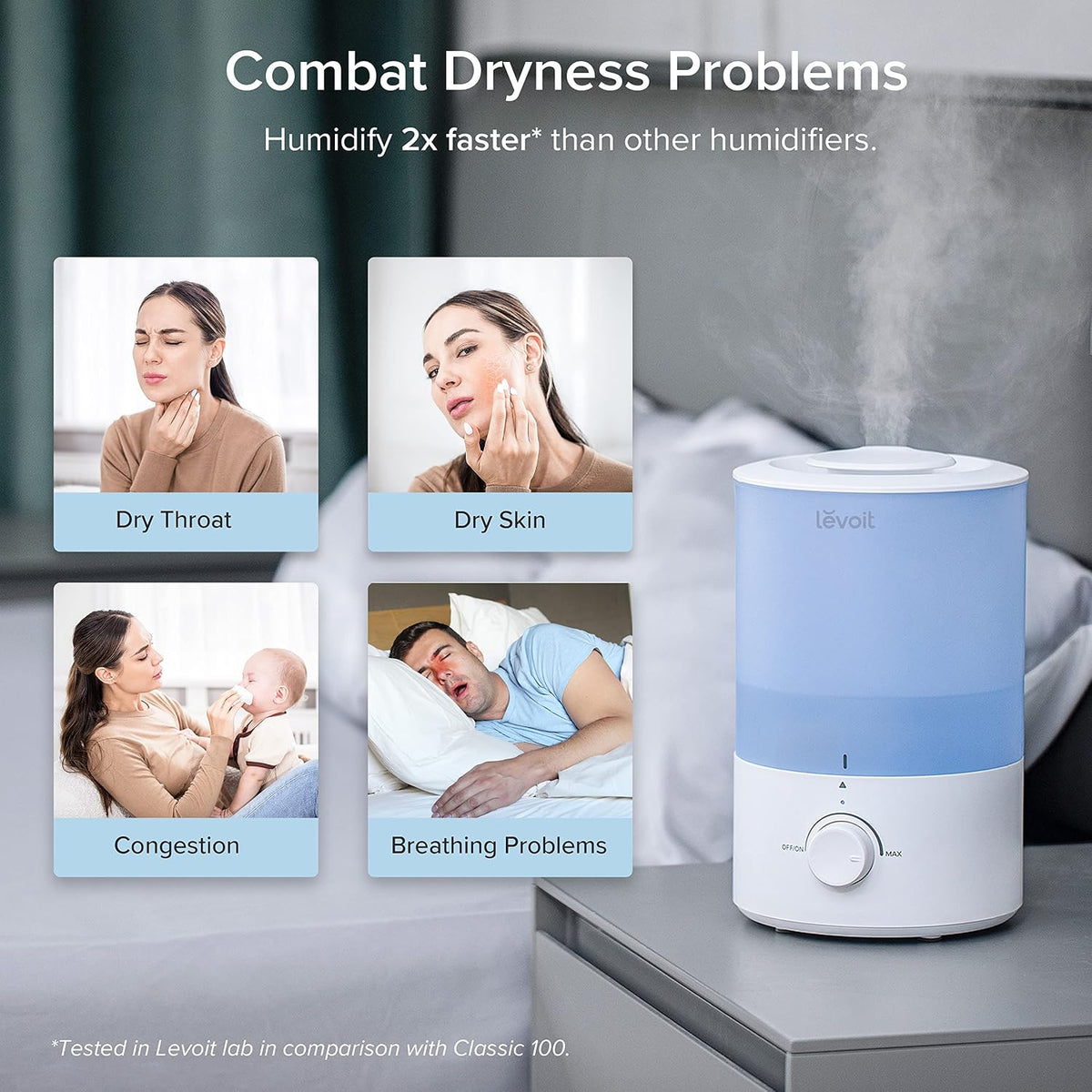 Levoit Top Fill Humidifiers for Bedroom, 2.5L Tank for Large Room, 25dB