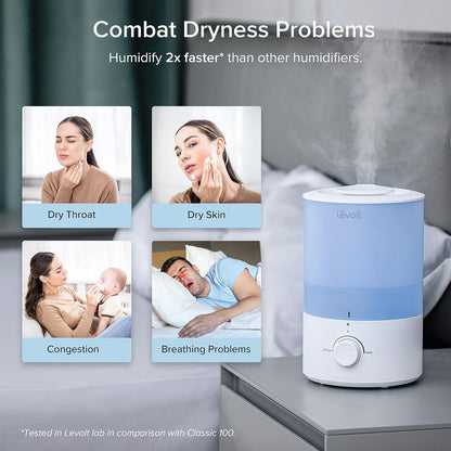 Levoit Top Fill Humidifiers for Bedroom, 2.5L Tank for Large Room, 25dB