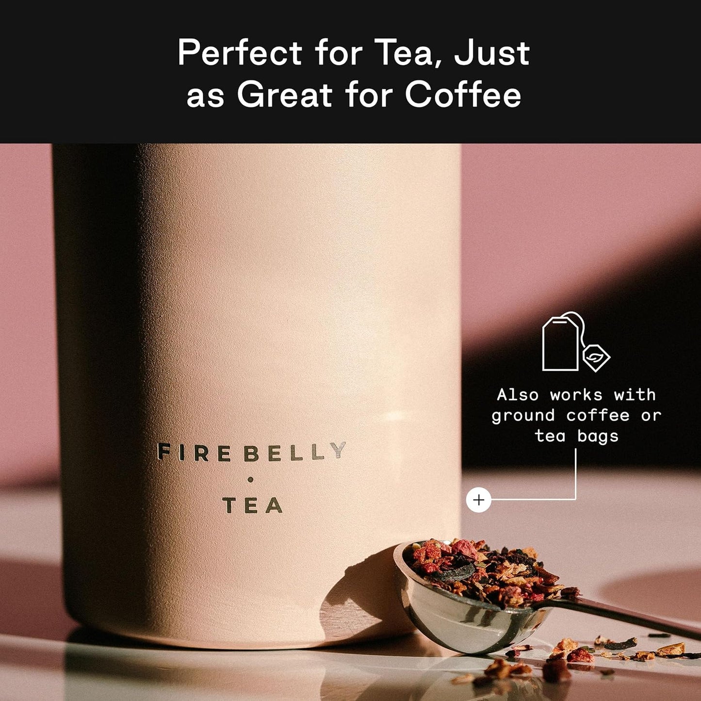 Firebelly Tea, Travel Tea Infuser Mug with Strainer, Insulated Tumbler for Loose Leaf Tea or Coffee, Leakproof Bottle for Hot or Iced Drinks, Stainless Steel Thermos with Lid, Salmon