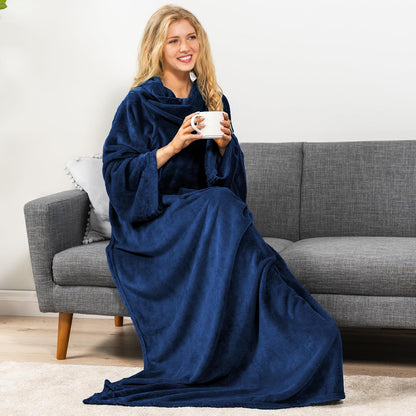 PAVILIA Blanket with Sleeves for Adult Women Men, Soft Warm Wearable Blanket Fleece Wrap Throw, Robe Blanket Gift