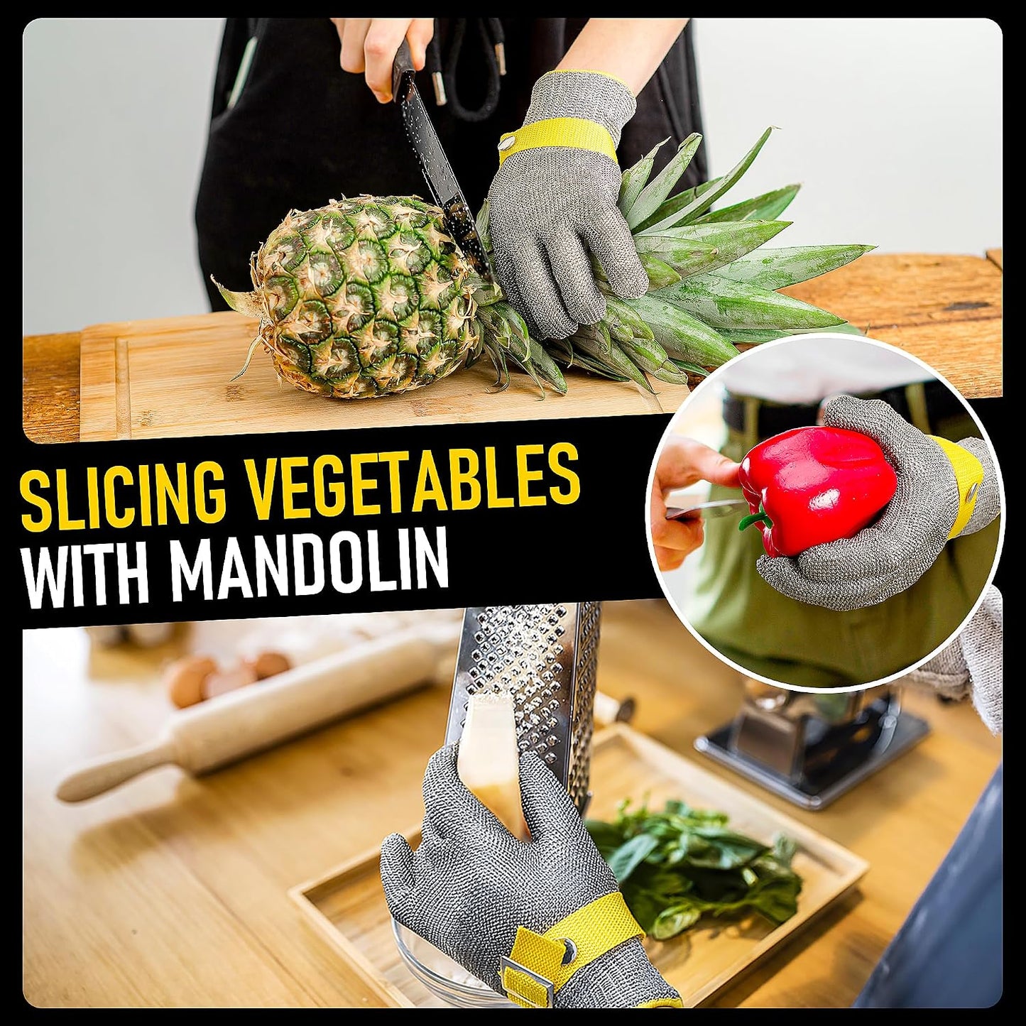 COOLJOB A9 Cut Resistant Kitchen Gloves, Food Grade for Mandoline Oyster Shucking, Fish/Meat Processing, Wood Working