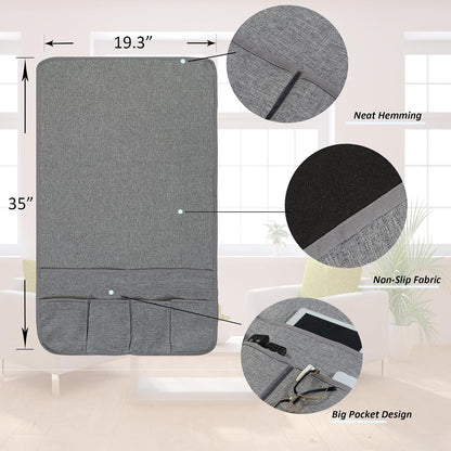 Armchair Caddy for Couch Remote Control Holder with 4 Pockets, Grey 1 Pack | Non-slip, Waterproof, Sofa Armset Organizer, Couch Chair Armrest Storage for TV Remote Control Phone Book Magazine 35"x13"