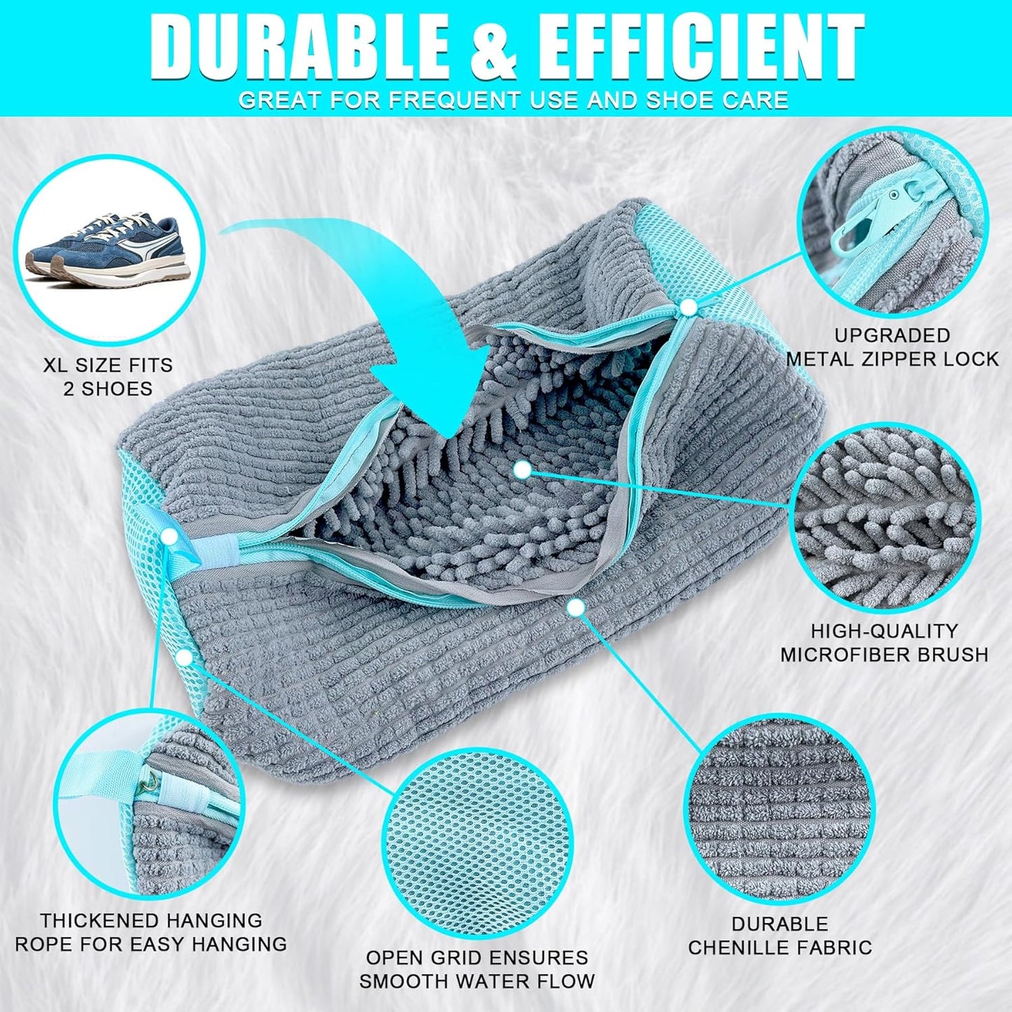 Shoe Washing Machine Bag: Shoes Come Out Clean & Protected during Washing | 2PC Laundry Shoe Bag for Washer and Dryer, Auto-Lock Zipper, Chenille Microfiber Lining, 17 x 7.5 inch, Durable, Yellow