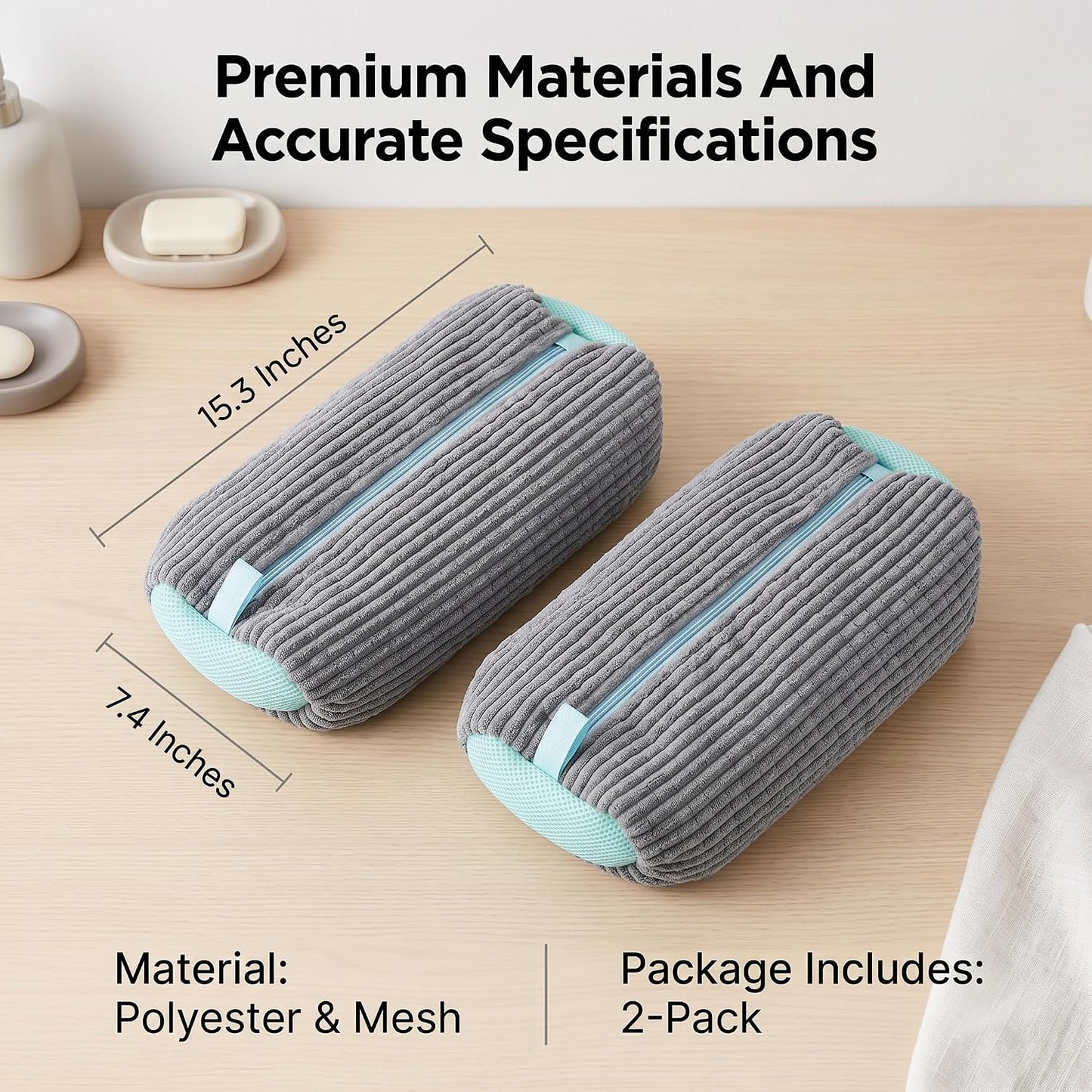 Shoe Washing Machine Bag: 2 Pack - Invisible Zipper For Family Wash | Zero Damage 2x Thick Plush Mesh | Busy Moms & Muddy Kids Footwear | Protects Laundry Drum & Resists Tears