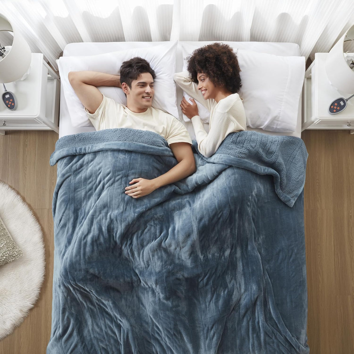 Beautyrest Reversible Heated Throw - Plush Sherpa Heating Blanket, Grey