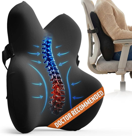 Elevate Series by Everlasting Comfort Lumbar Support Pillow for Office Chair - Memory Foam Back Cushion for Car Seat - Promotes Better Posture, Back Pain Relief - Ideal for Gaming and Desk Chairs