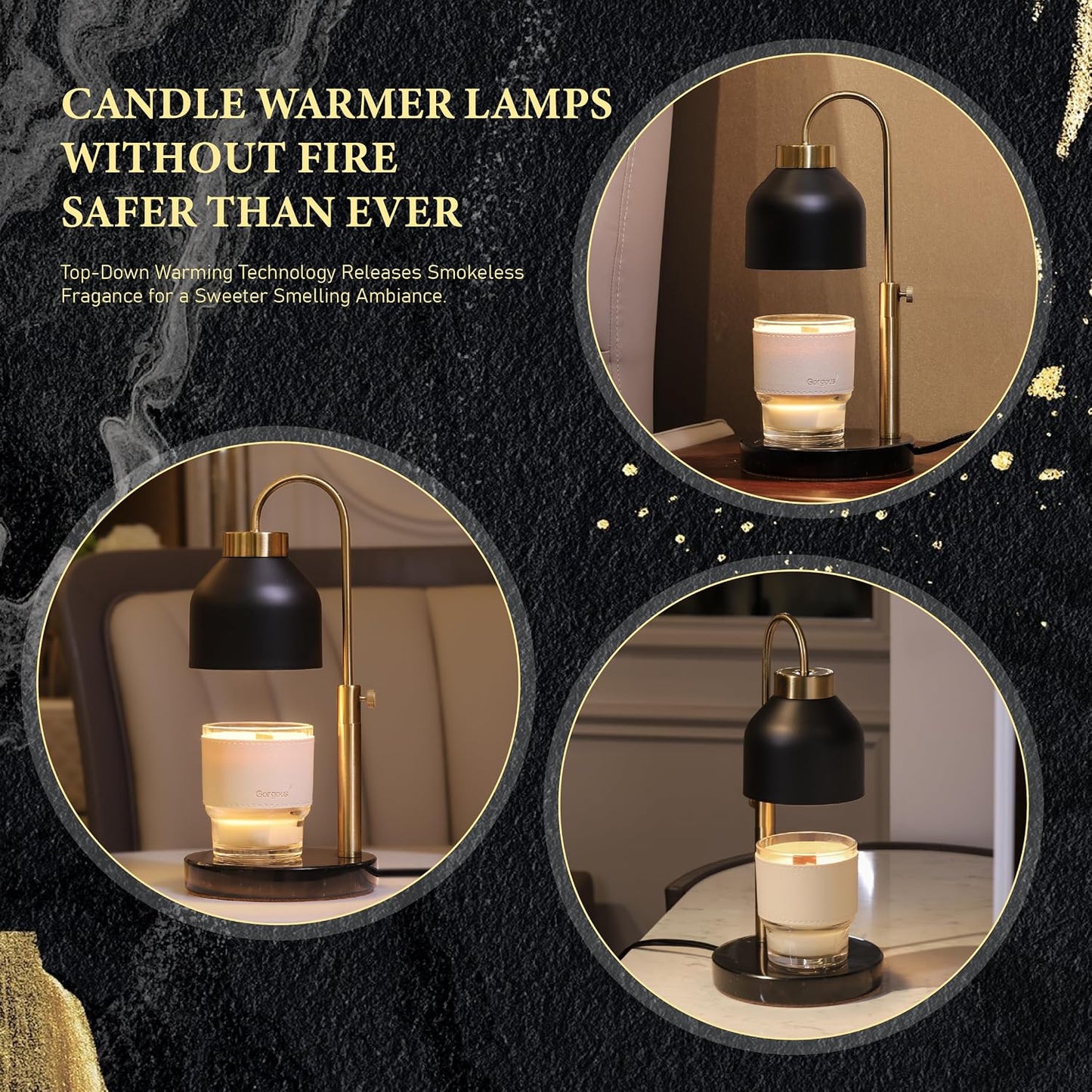 AIKUT Candle Warmer Lamp, with 2 Bulbs,Timer & Dimmer,Compatible with Large Yankee Candle Jars,3 Wick Candles,Height Adjustable Electric Top Melter,110-120v, (Black Marble)