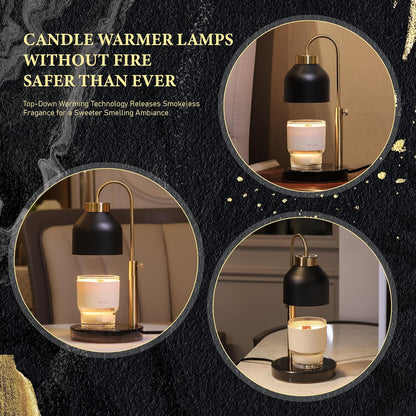 AIKUT Candle Warmer Lamp, with 2 Bulbs,Timer & Dimmer,Compatible with Large Yankee Candle Jars,3 Wick Candles,Height Adjustable Electric Top Melter,110-120v, (Black Marble)