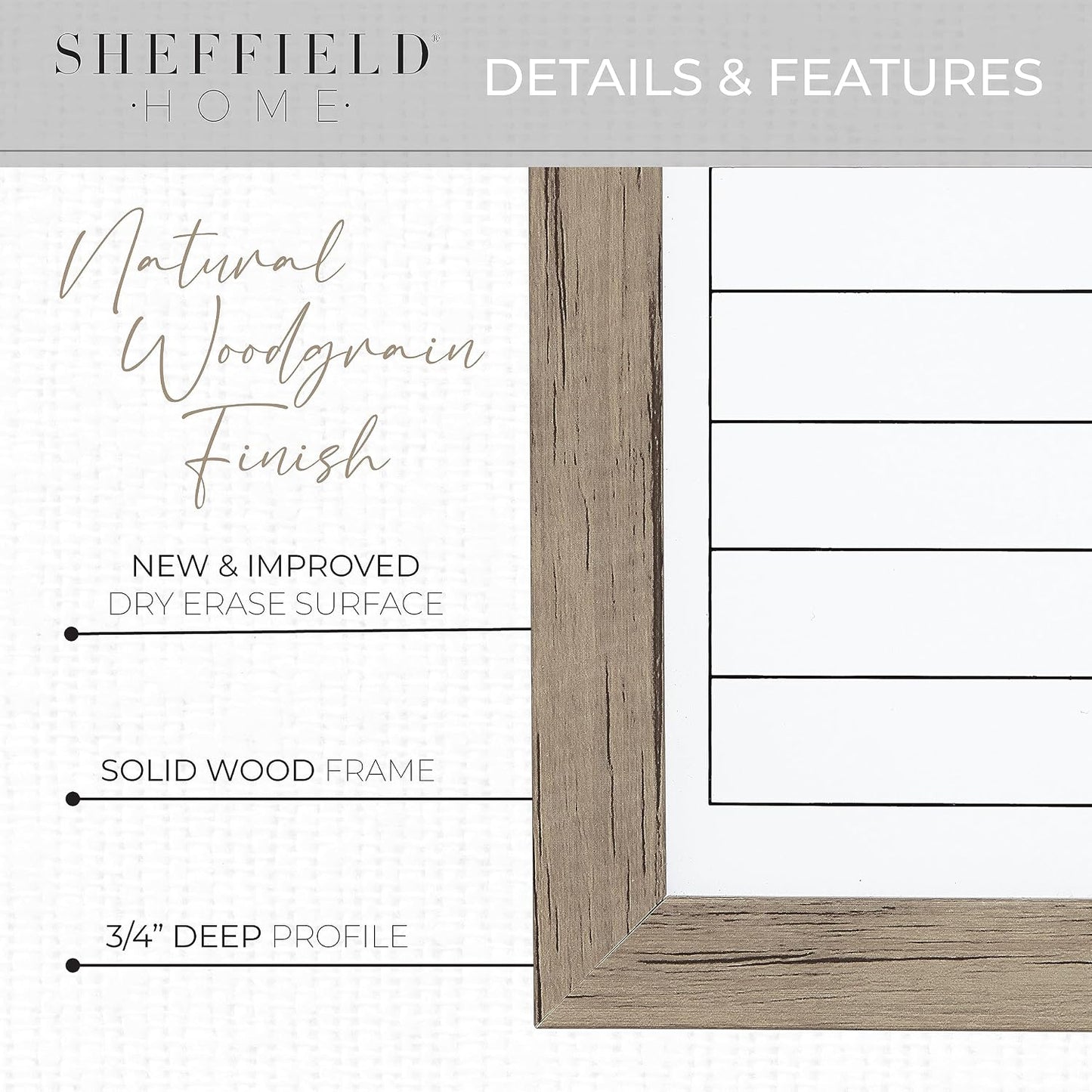 Sheffield Home Set of Two Family Planner Dry Erase Boards Featuring, Chore Chart, Shopping List, Weekly Meal Planner and Notes, 9x21 Inch, Natural