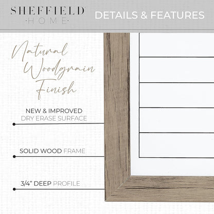 Sheffield Home Set of Two Family Planner Dry Erase Boards Featuring, Chore Chart, Shopping List, Weekly Meal Planner and Notes, 9x21 Inch, Natural