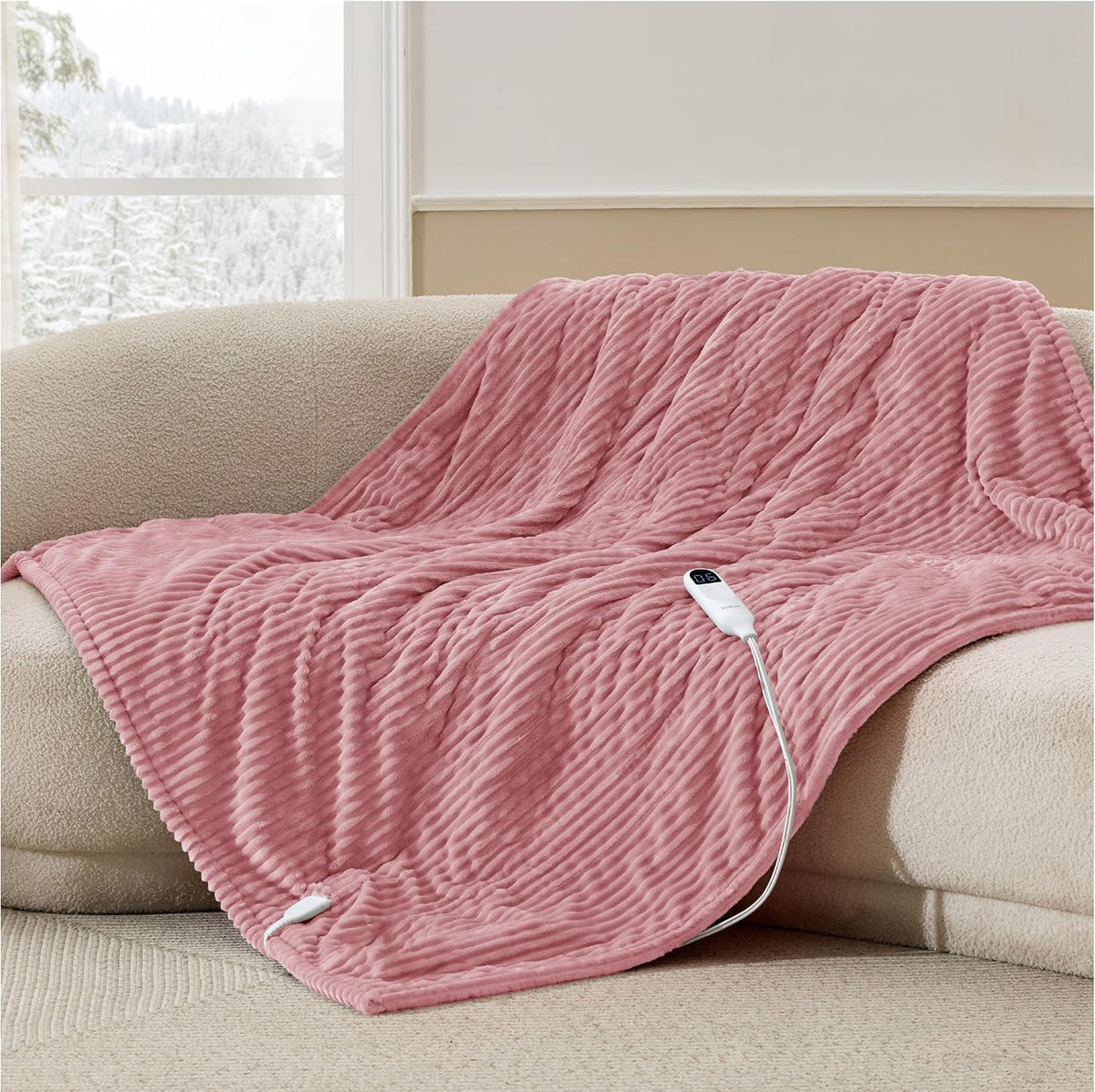 Bedsure GentleSoft Heated Blanket Throw - Soft Ribbed Flannel Electric Blanket, Gifts for Grandma (50x60 inches, Grey)