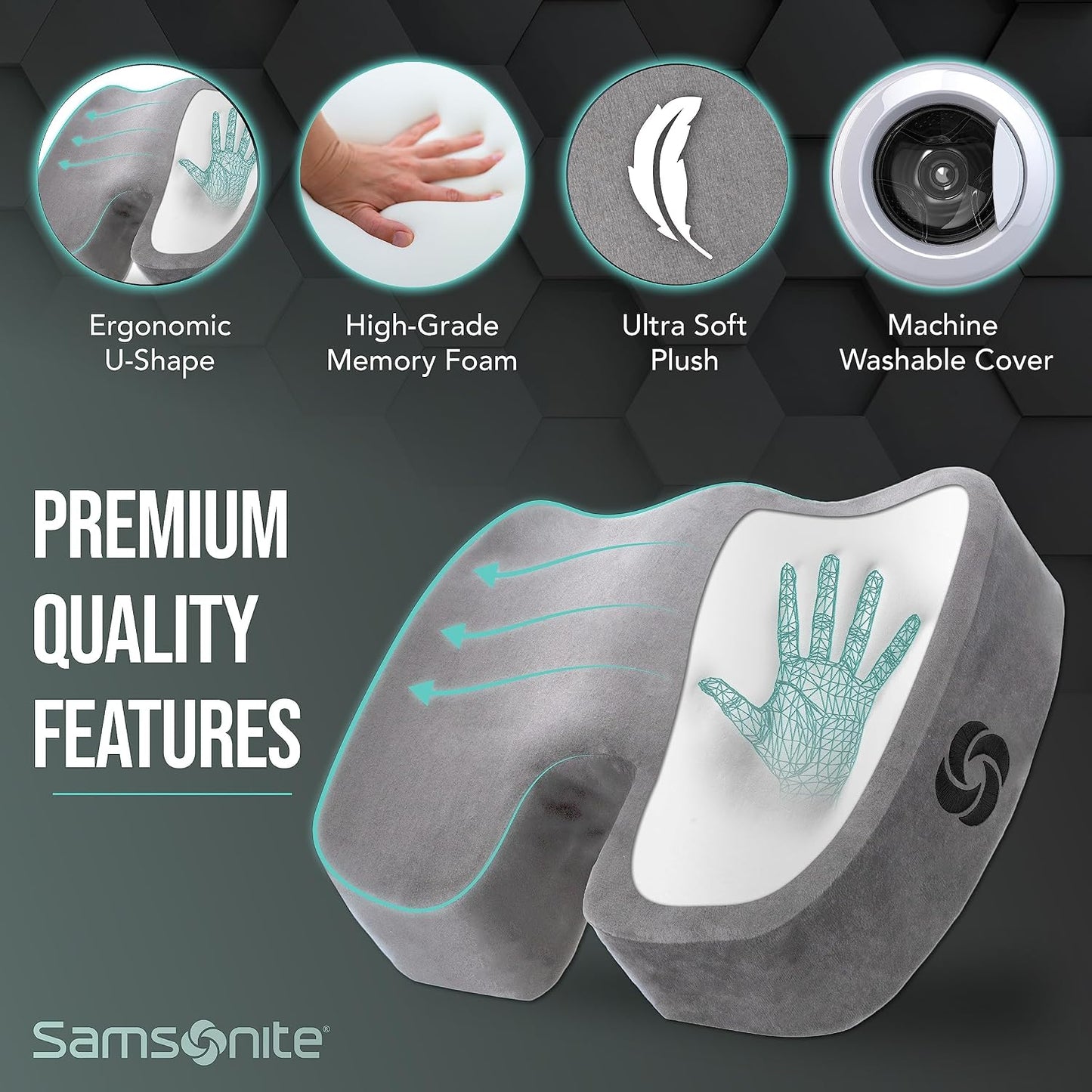 Samsonite Memory Foam Seat Cushion – Ergonomic Cushion for Office Chair, Tailbone Pressure Pad, Coccyx Support for Sciatica, Supportive Seat for Car, Desk, and Gaming Chairs, Black
