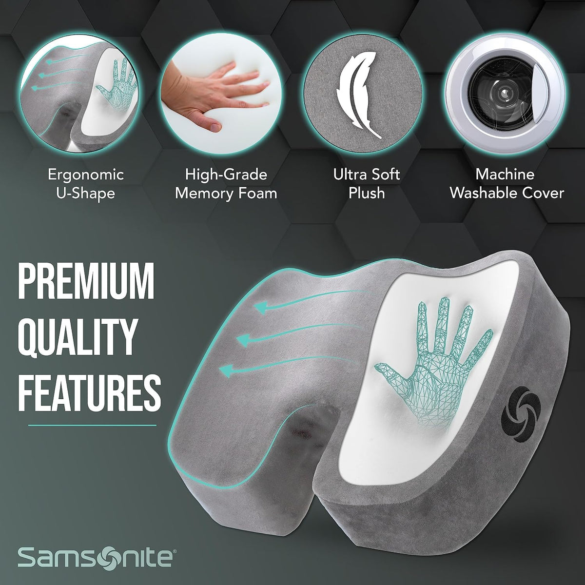 Samsonite Memory Foam Seat Cushion – Ergonomic Cushion for Office Chair, Tailbone Pressure Pad, Coccyx Support for Sciatica, Supportive Seat for Car, Desk, and Gaming Chairs, Black