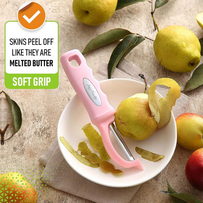 Spring Chef Swivel Potato Peeler for Kitchen w/ Soft Grip Handle, Mango | Premium Vegetable Peeler w/ Sharp Stainless Steel Blades, Multifunctional Food Peeler for Apple, Carrot, Cucumber, Fruit