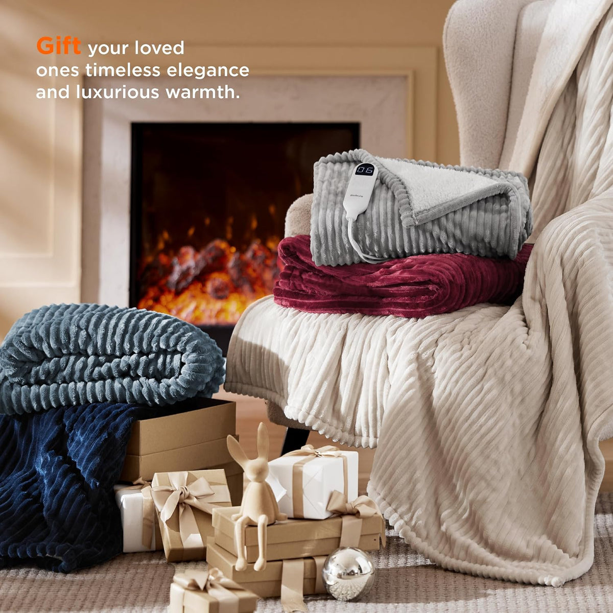 Bedsure GentleSoft Heated Blanket Throw - Soft Ribbed Flannel Electric Blanket, Gifts for Grandma (50x60 inches, Grey)