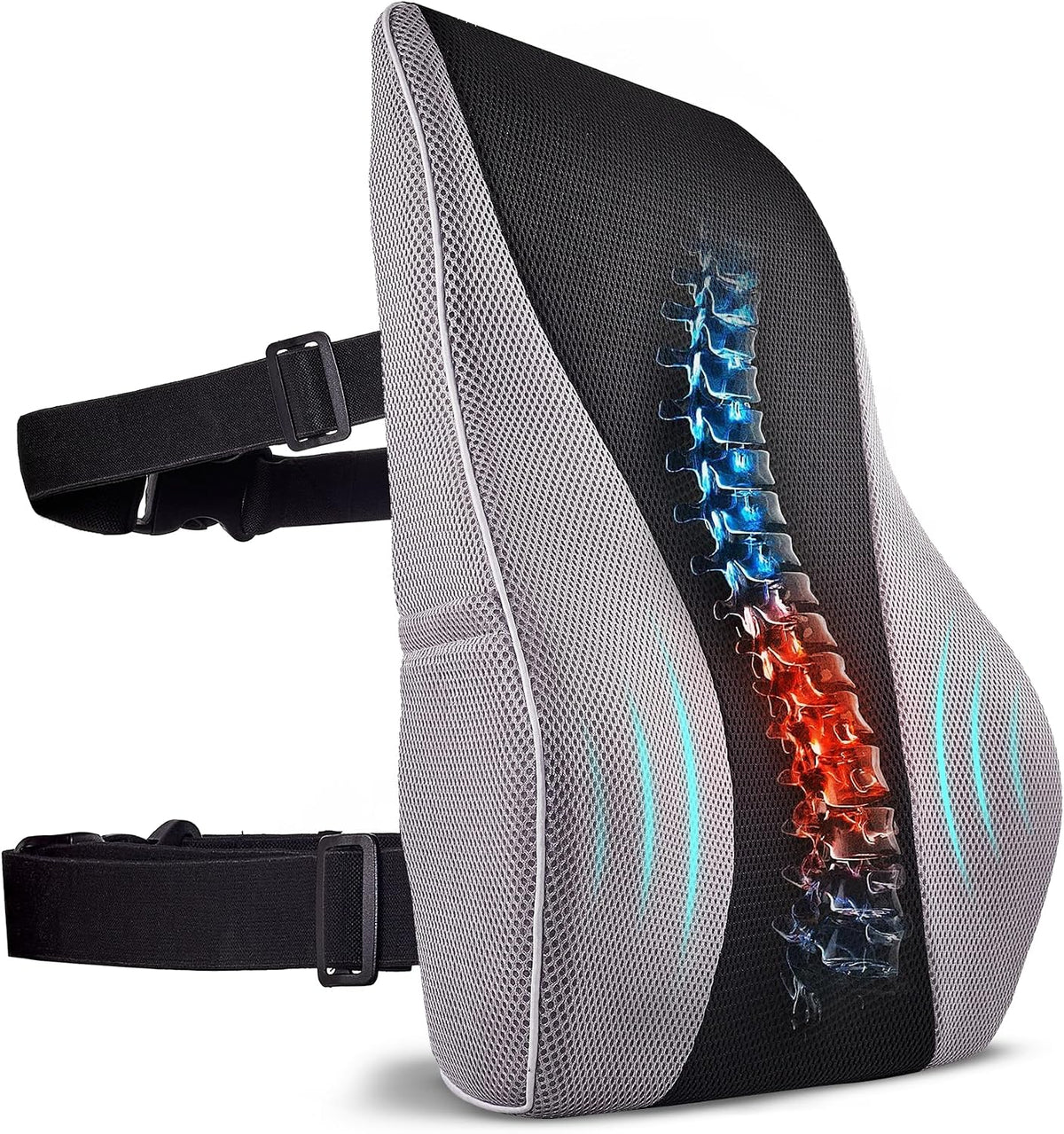 TULARIS Extra Dense Lumbar Pillow with Double Adjustable Straps - Ergonomic Lumbar Support Pillow for Office Chair, Car, Couch Firm Back Support for Lower Back & Spine Pain Relief Memory Foam Cushion