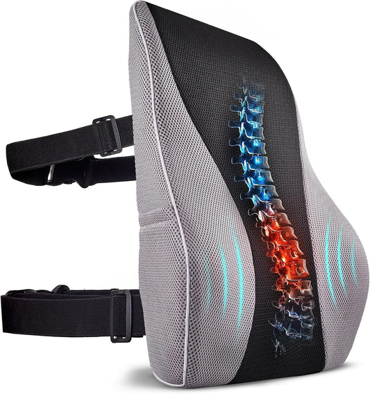 TULARIS Extra Dense Lumbar Pillow with Double Adjustable Straps - Ergonomic Lumbar Support Pillow for Office Chair, Car, Couch Firm Back Support for Lower Back & Spine Pain Relief Memory Foam Cushion