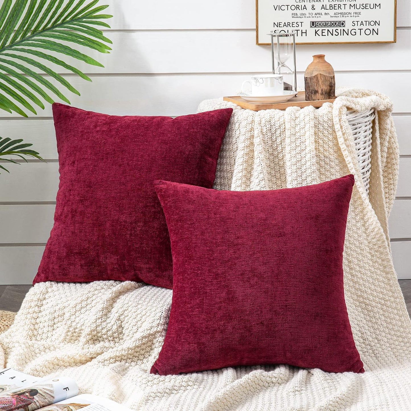 GAWAMAY Lumbar Support Pillow Decorative Rectangle Throw Pillow Covers 12"x20" Inch Set of 2, Soft Chenille Fall Pillowcase for Living Room Bedroom Sofa Couch Cushion Cover Grey 30x50cm (No Insert)