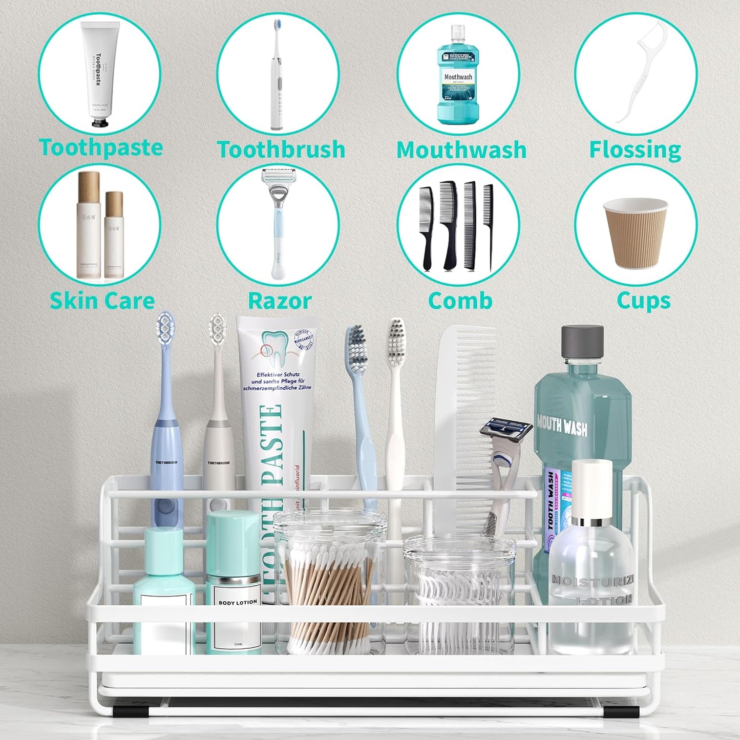 HapiRm Toothbrush Holders for Bathroom - 5 Partitions Bathroom Counter Organizer with Instant Drying Stone, Stainless Steel Countertop Storage Electric Toothbrush Toothpaste Holder - Black