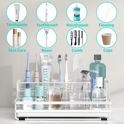 HapiRm Toothbrush Holders for Bathroom - 5 Partitions Bathroom Counter Organizer with Instant Drying Stone, Stainless Steel Countertop Storage Electric Toothbrush Toothpaste Holder - Black