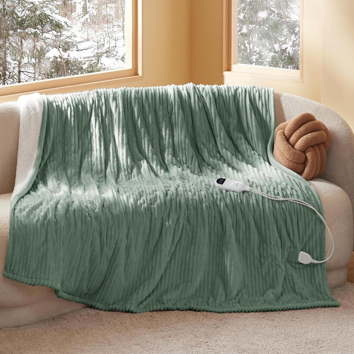 Bedsure GentleSoft Heated Blanket Throw - Soft Ribbed Flannel Electric Blanket, Gifts for Grandma (50x60 inches, Grey)
