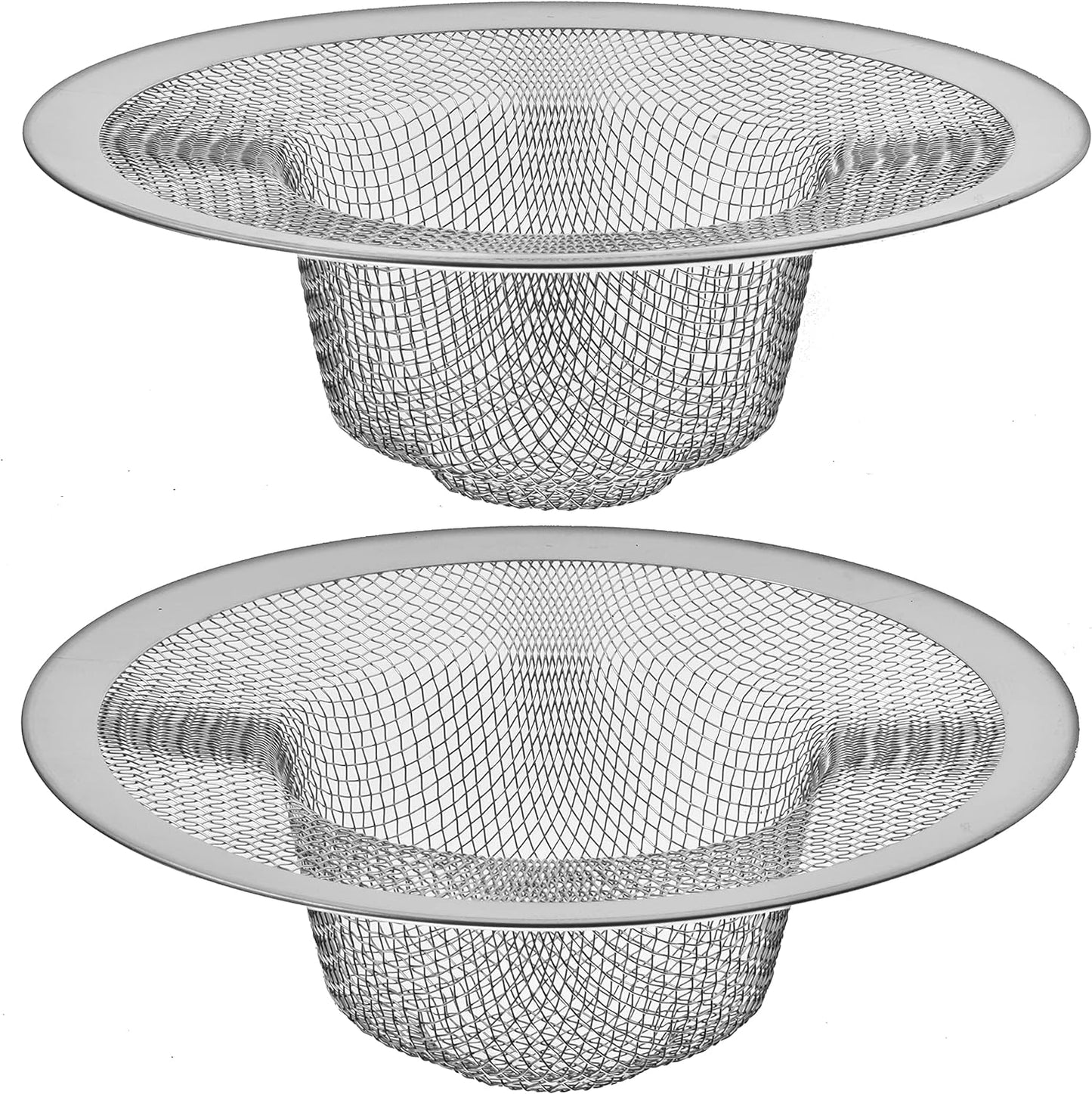 2 Pack - 4.5" Top / 3" Mesh Basket - Kitchen Sink Drain Strainer Stainless Steel Large Food Catcher. Fast Flow and Effective Full Mesh Basket