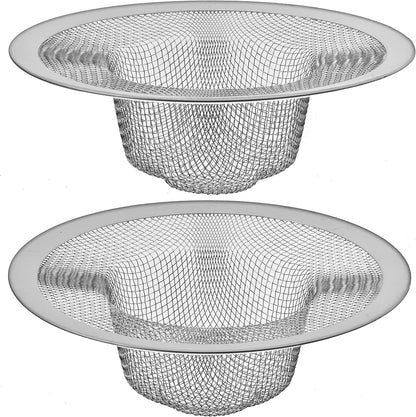 2 Pack - 4.5" Top / 3" Mesh Basket - Kitchen Sink Drain Strainer Stainless Steel Large Food Catcher. Fast Flow and Effective Full Mesh Basket