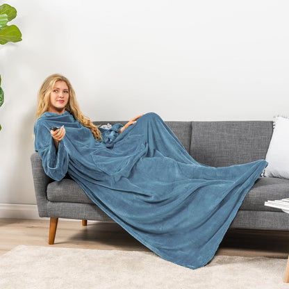 PAVILIA Blanket with Sleeves for Adult Women Men, Soft Warm Wearable Blanket Fleece Wrap Throw, Robe Blanket Gift