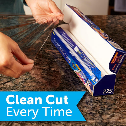 Reynolds Kitchens Clear Plastic Wrap, Built-In Slide Cutter, 225sq ft | Plastic Cling Wrap for Food Storage, Seals in Freshness, Clean Cut Every Time, Ideal For Leftovers, BPA-Free, 12 in x 225 ft