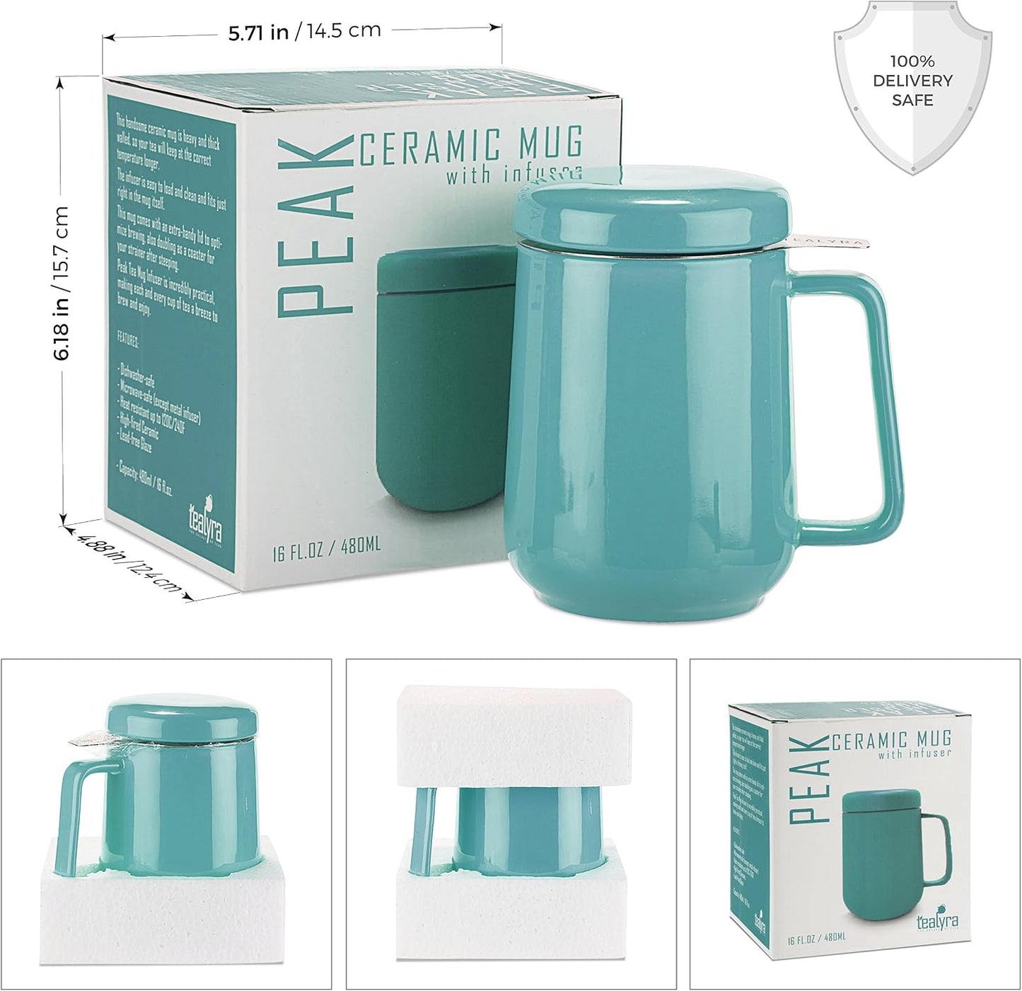Tealyra - Peak Ceramic Red Tea Cup Infuser - 19-ounce - Large Tea High-Fired Ceramic Mug with Lid and Stainless Steel Infuser - Tea-For-One Perfect Set for Office and Home Uses - 580 milliliter
