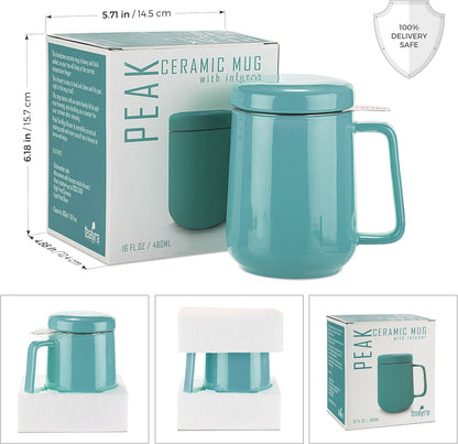 Tealyra - Peak Ceramic Red Tea Cup Infuser - 19-ounce - Large Tea High-Fired Ceramic Mug with Lid and Stainless Steel Infuser - Tea-For-One Perfect Set for Office and Home Uses - 580 milliliter
