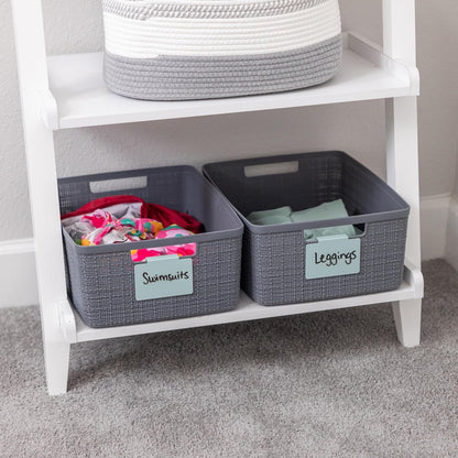 Hygge & Sage: Metal Non-Slip Basket Labels Clip On for Storage Bins, or Wire Racks | Includes 8 Labels, 8 Non-Slip Pads, and 1 Free Marker (Cream)