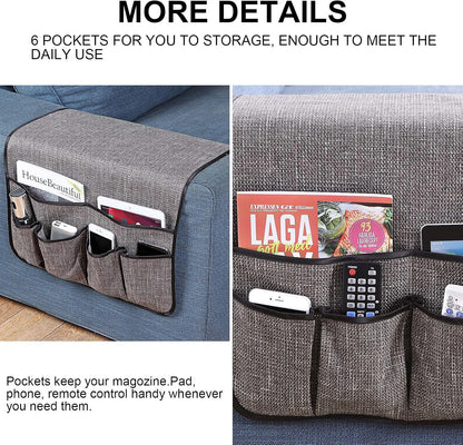Sofa Armrest Organizer Non-Slip Remote Control Holders for Recliner Couch Chair Armchair Caddy with 5 Pockets for Table,Cell Phone,Ipad,Magazines,Books (Black, 13 x 35 Inch)