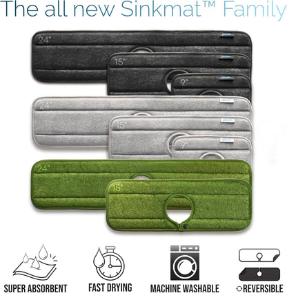 Ternal Original SINKMAT 15in Faucet Splash Guard Extra Long Microfiber Sink Drip Catcher Mat Non Slip Countertop Protector Drying Pad Kitchen Bathroom RV Machine Washable [Moss Green]