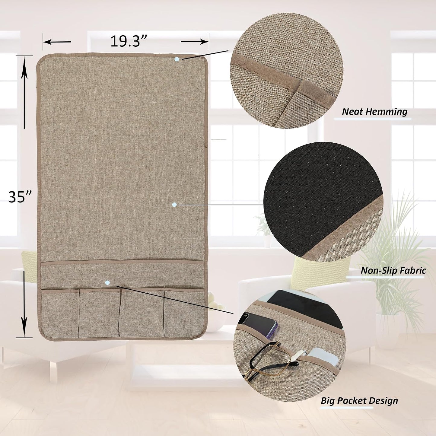 Armchair Caddy for Couch Remote Control Holder with 4 Pockets, Grey 1 Pack | Non-slip, Waterproof, Sofa Armset Organizer, Couch Chair Armrest Storage for TV Remote Control Phone Book Magazine 35"x13"