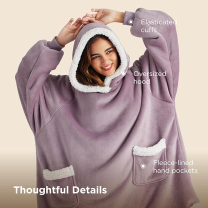 Bedsure Wearable Blanket Sherpa Hoodie Gifts, Sweatshirt, Grey, Standard