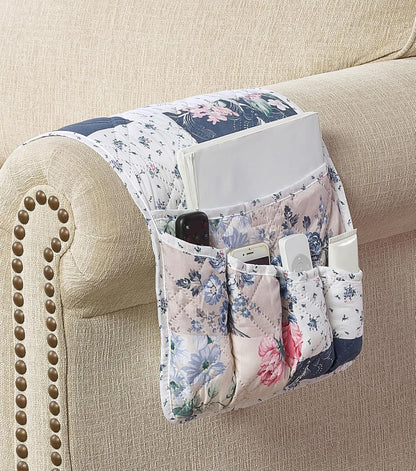 Brilliant Sunshine Burgundy Toile Floral Couch Armrest Cover, 35"×13" | Washable Magazine Holder, Armrest Organizer & Caddy on Sofa, Recliner, Armchair, Storage for Remote Controls, Phone, iPad