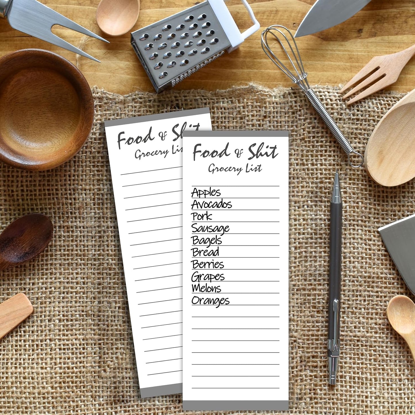 Hebayy 100 Pages Food&Shit Magnetic Back Funny Grocery List Planner Note Pad To Do List for Fridge Locker (3" x 8")