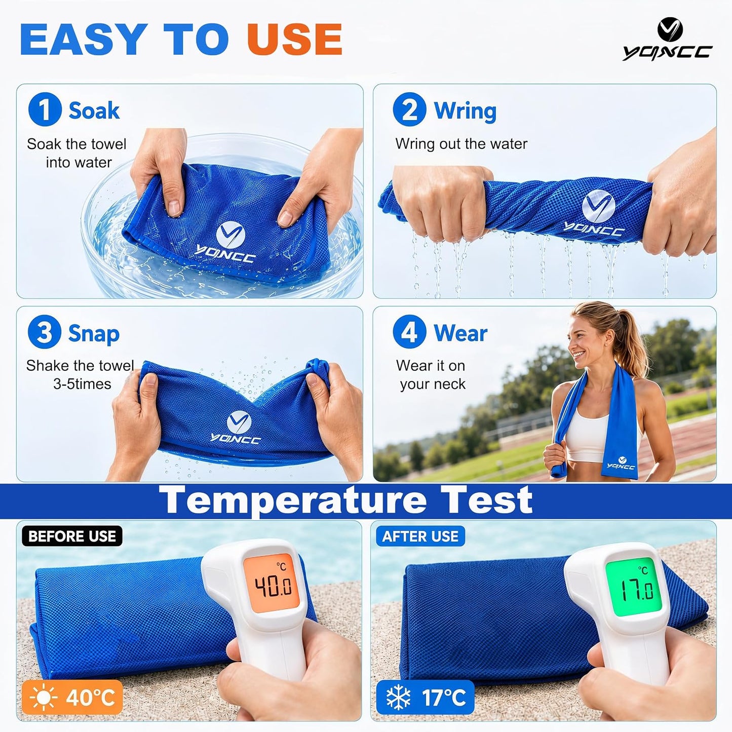 YQXCC 4 Pack Cooling Towels (47"x12"), Ice Cool Towels for Neck & Face | Soft Breathable Microfiber, Instant Cooling Neck Wraps, Ideal for Yoga, Golf, Gym, Running, Camping & Hot Weather