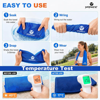 YQXCC 4 Pack Cooling Towels (47"x12"), Ice Cool Towels for Neck & Face | Soft Breathable Microfiber, Instant Cooling Neck Wraps, Ideal for Yoga, Golf, Gym, Running, Camping & Hot Weather